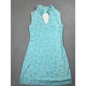 Just Madras Womens Size 8 Shift Dress Blue Pink flamingo Print